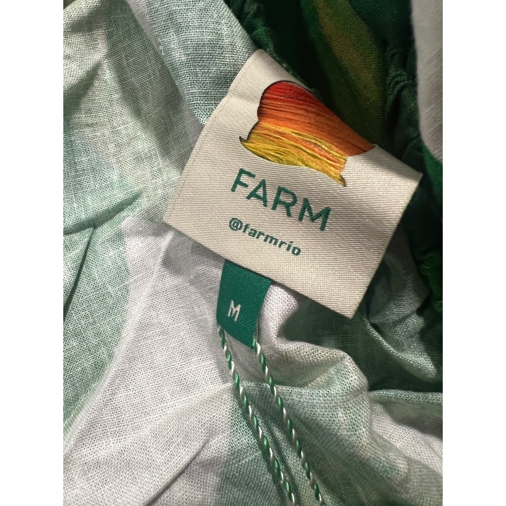 Farm Rio Linen Blend Monstera Midi Dress Tropical Resort Vacation | Size M - Picture 7 of 12
